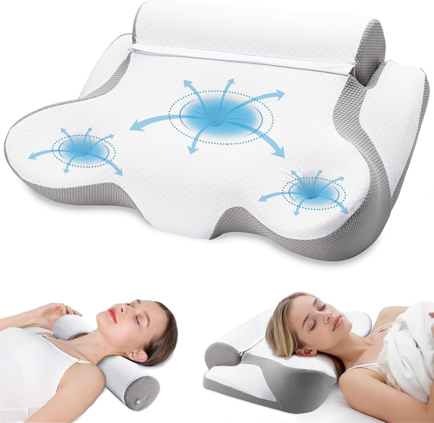 TopEsct Cuscino in Memory Foam, Cuscino per chi dorme sul fianco, Cuscino per il collo, Cuscino per la testa per chi dorme sul fianco e sulla schiena (Grigio)