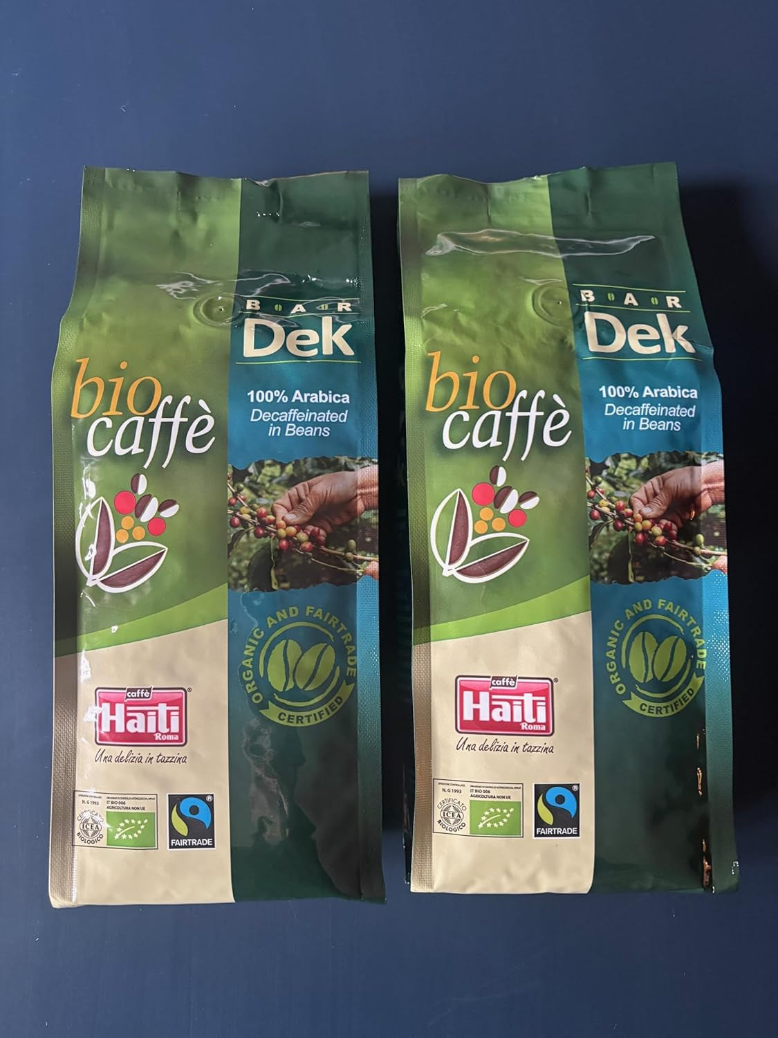 Caffè Haiti Roma caffè decaffeinato biologico in grani, 100% Arabica, certificato Fairtrade, qualità biologica, confezione da 2 x 500g