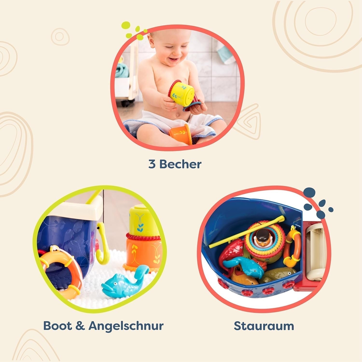 B. giocattoli 13 pezzi giocattolo da vasca da bagno per bambini con barca, tazza impilabile, pesce, gioco da pesca giocattolo per vasca da bagno per bambini da 1 anno Giocattoli Bebe Naty Shop