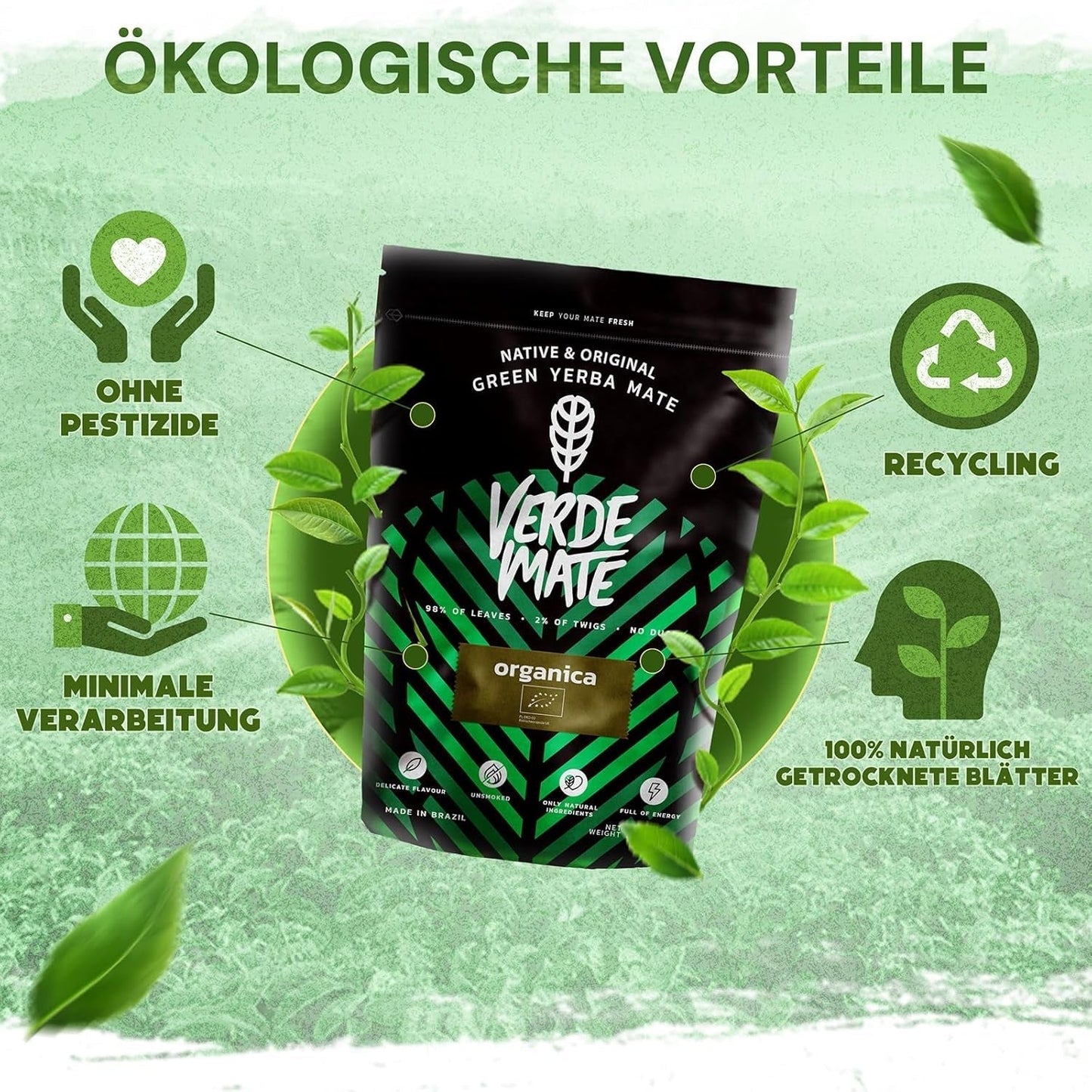 Verde Mate Green Orgánica 500 G – Yerba Mate biologica dal Brasile – senza fumo e lavorata con cura 0,5 kg