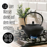 Set da tè Lumaland da 8 pezzi | Teiera in ghisa Tetsubin da 1,4 litri | Stufa in ghisa | 2 tazze da tè e 2 piattini | Set da tè giapponese comprensivo di misurino in bambù e infusore in acciaio inossidabile