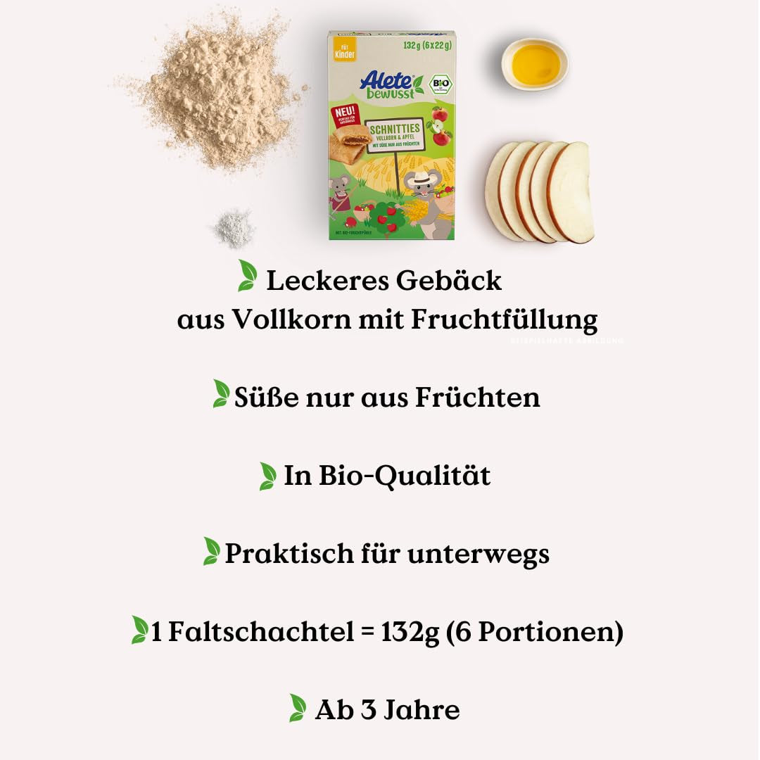 Alete Fettine Biologiche con Cereali Integrali e Mela 6 x 22 g