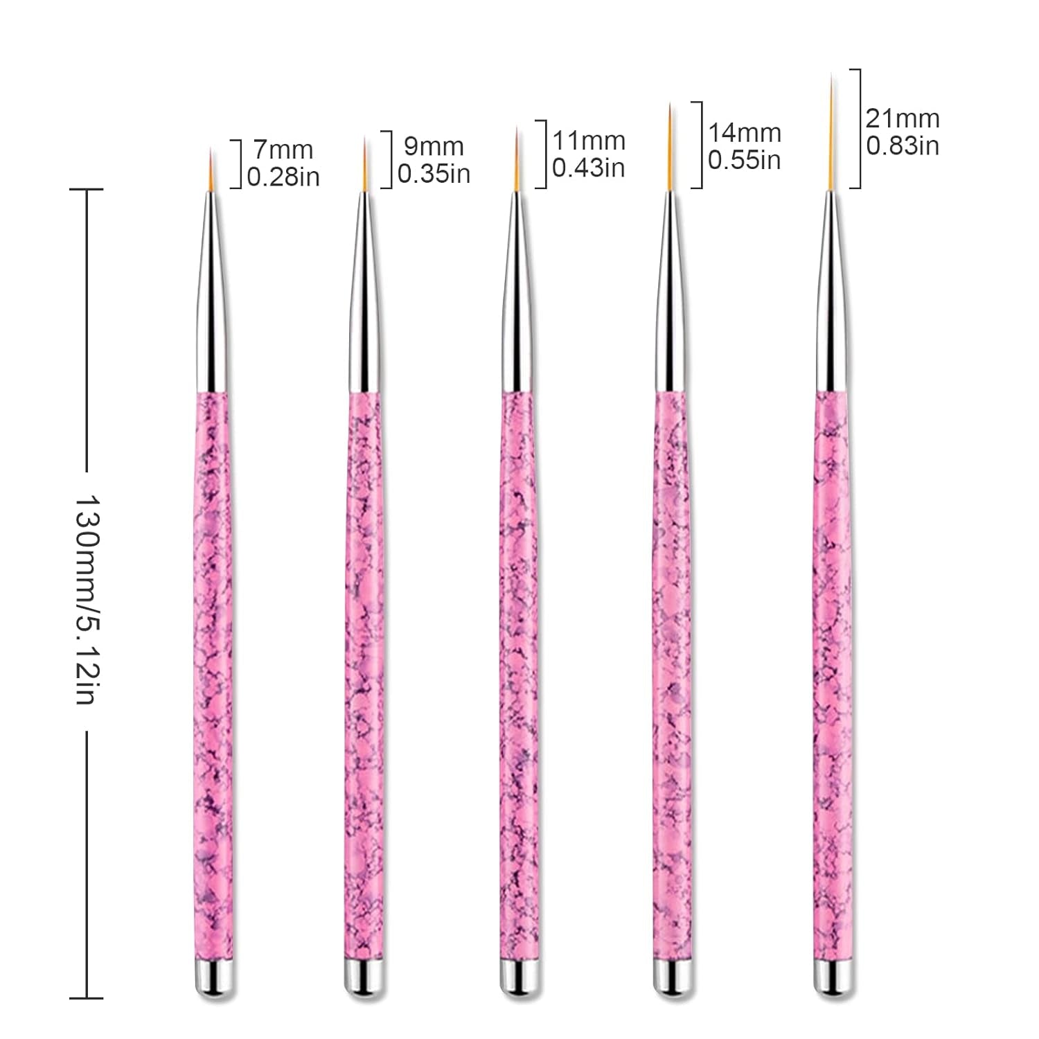 Sularpek Nail Art Liner Pinsel, 5 Stück Profi Detail Fine Nails Pennello per unghie in gel, Nagel Pinsel Dünn Für Beauty Frauen Nagelstudio (5 Größen, Rosa)