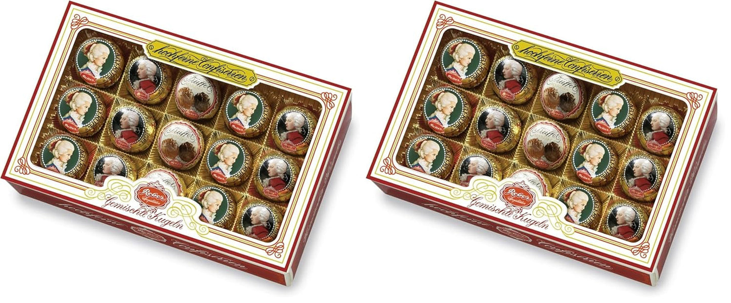 Reber Mozart palline al cioccolato fondente, confezione da 6 con marzapane e torrone, vegan - 1 x 120 g