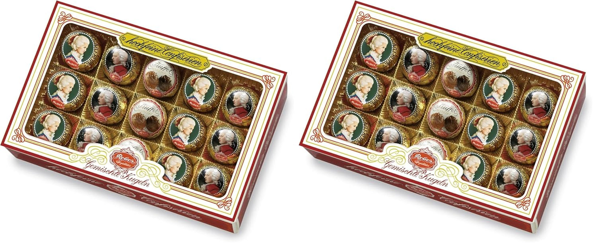 Reber Mozart palline al cioccolato fondente, confezione da 6 con marzapane e torrone, vegan - 1 x 120 g