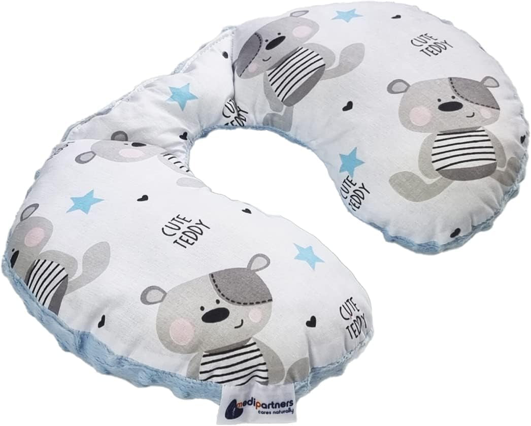 Medi Partners Cuscino per il collo del bambino Supporto per il collo 100% cotone / Minky Cuscino per il collo del bambino per auto Passeggino Viaggi Viaggio Sonno Cuscino per il collo Snooze Roll (REH con Minky grigio) Cuscini ortopedici cervicali Naty Shop Orsetto Minky azzurro