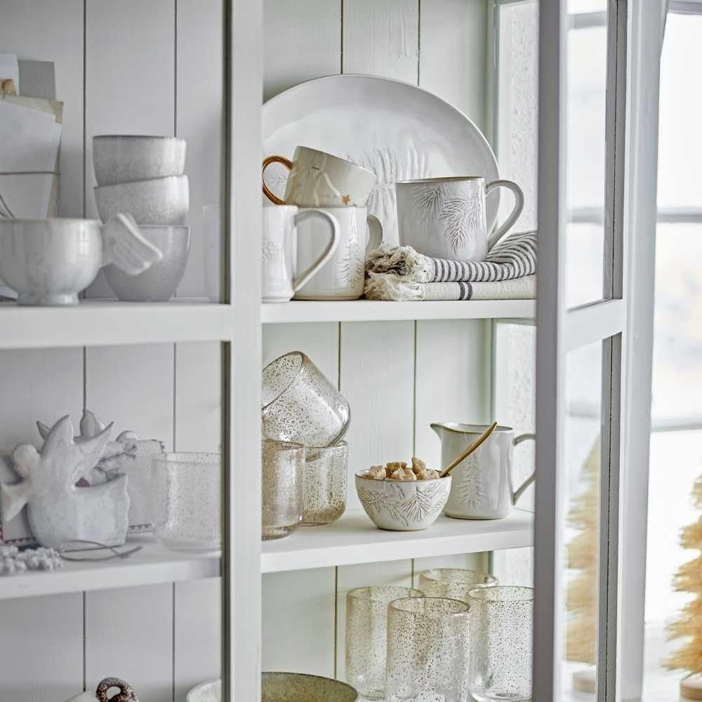 Tazza da latte Bloomingville, bianco invernale, albero di Natale, 145 ml, per posate