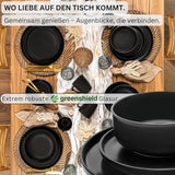 SÄNGER Madeira | Set di stoviglie combinate da 24 pezzi, set di stoviglie in gres per 6 persone, 6 piatti piani, 6 piatti da colazione, 6 piatti piani, 6 ciotole per pasta, set di stoviglie e ciotole, nero opaco | LA COLLEZIONE DI VALORE