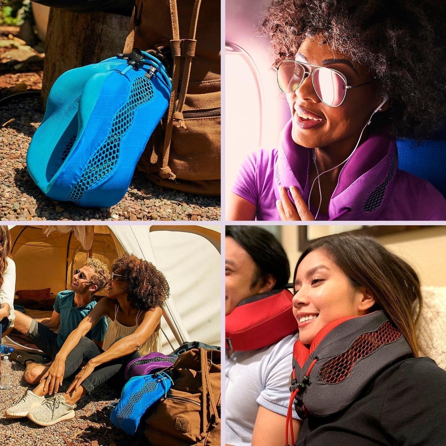 Cuscino da viaggio Cabeau per voli lunghi - Evolution Cool - Memory Foam di supporto con prese d'aria - Compatto con custodia per il trasporto (Viola) Naty Shop Cuscini da viaggio