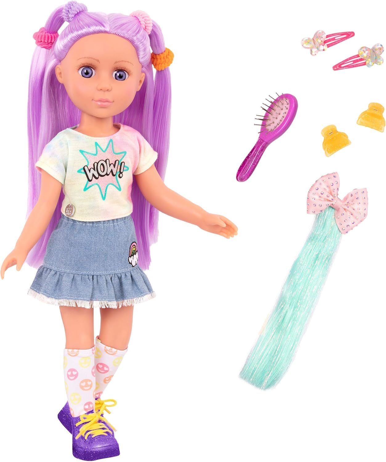 Glitter Girls - Luma - Bambola articolata da 36 cm - Capelli viola e occhi viola unici - Extension per capelli, fiocco, fermagli e vestito colorato - 3 anni +
