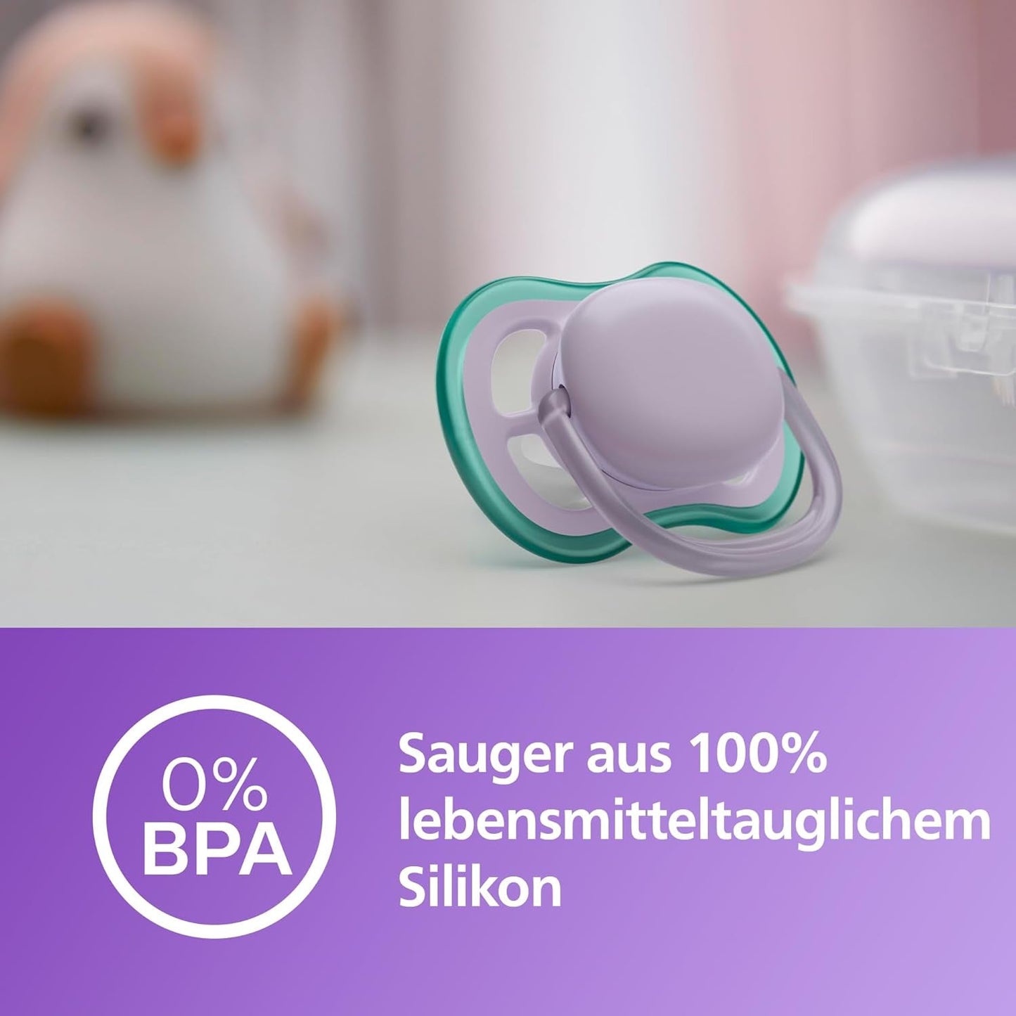 Succhietti Philips AVENT ultra air - Succhietti leggeri e traspiranti per bambini da 0 a 6 mesi, senza BPA, con custodia per il trasporto come sterilizzatore, confezione da 2, modello SCF085/24
