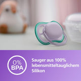 Succhietti Philips AVENT ultra air - Succhietti leggeri e traspiranti per bambini da 0 a 6 mesi, senza BPA, con custodia per il trasporto come sterilizzatore, confezione da 2, modello SCF085/24