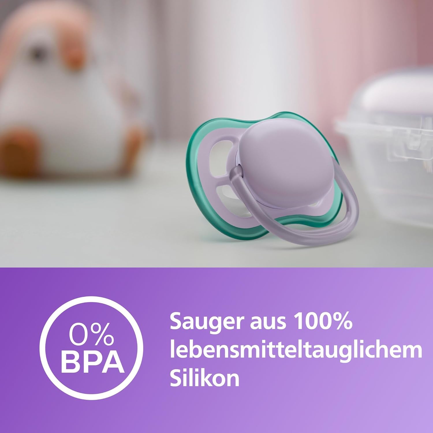 Succhietti Philips AVENT ultra air - Succhietti leggeri e traspiranti per bambini da 0 a 6 mesi, senza BPA, con custodia per il trasporto come sterilizzatore, confezione da 2, modello SCF085/24
