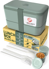 Portapranzo Umami per Adulti, Bento Box impilabile con 4 posate e scomparti, Portapranzo per adulti, Contenitore per insalata da asporto, Portapranzo da picnic/ufficio, Grigio antracite, 1500 ml Naty Shop Scatole per alimenti Verde ardesia L - 1500 ml Impilabili l'uno dentro l'altro