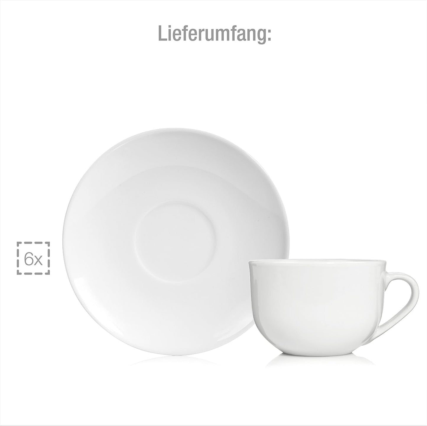 Set tazze da caffè Sänger New Port, set da 12 tazze per 6, tazze e piattini in porcellana bianca, 150 ml | LA COLLEZIONE PREMIUM