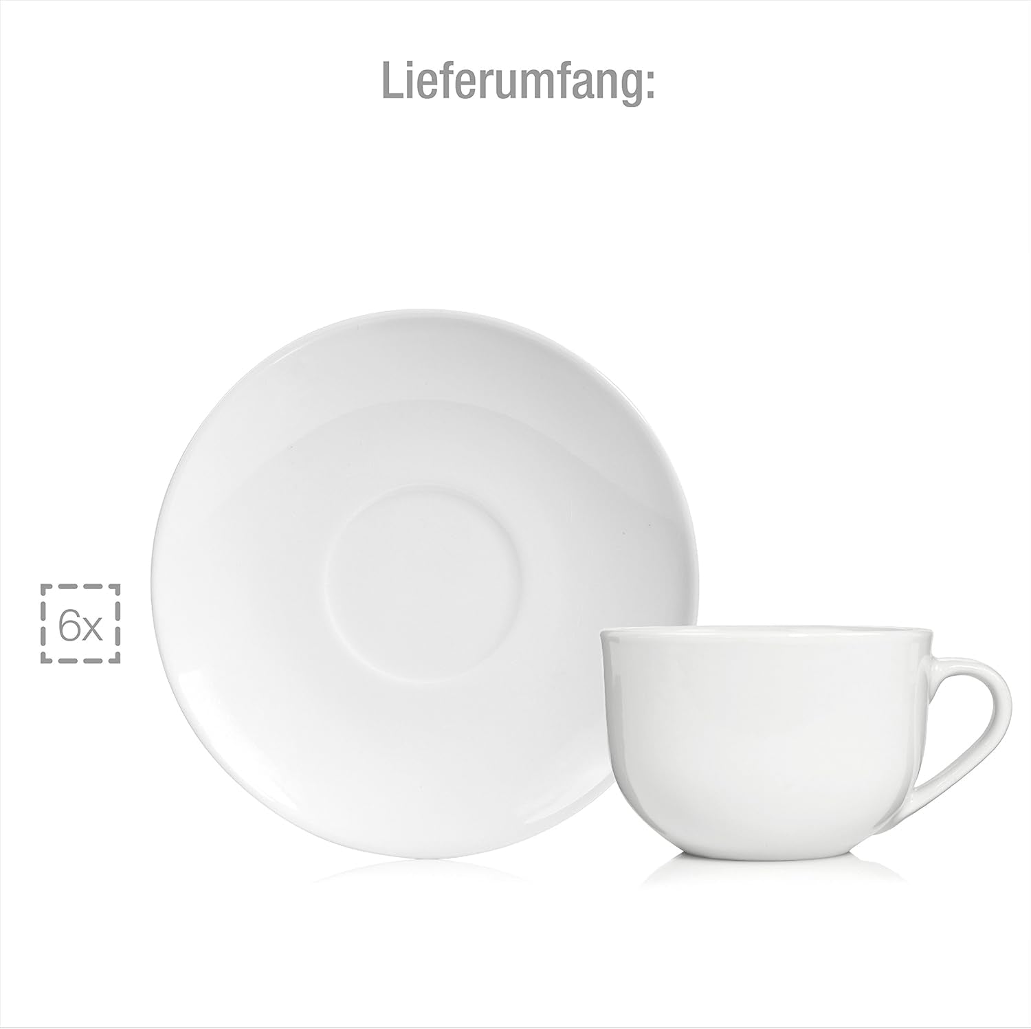Set tazze da caffè Sänger New Port, set da 12 tazze per 6, tazze e piattini in porcellana bianca, 150 ml | LA COLLEZIONE PREMIUM
