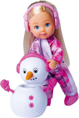 Simba 105733646 - Evi Love Snow, bambola con un simpatico completo da neve e un pupazzo di neve costruibile, 12 cm, dai 3 anni in su