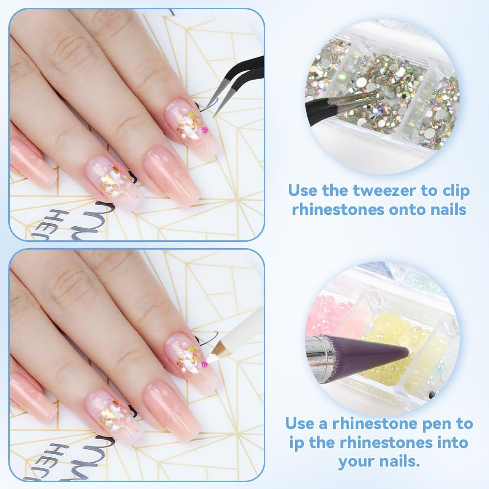 Harz Strasssteine ​​​​4200 pezzi strass Kristalle 1Mm-5Mm Gemischte Kinder Bastelsachen Kit con strass con picking Pinzette e Stift Für DIY Nägel Kleidung Kunsthandwerk Gemischt Becher Party (A)