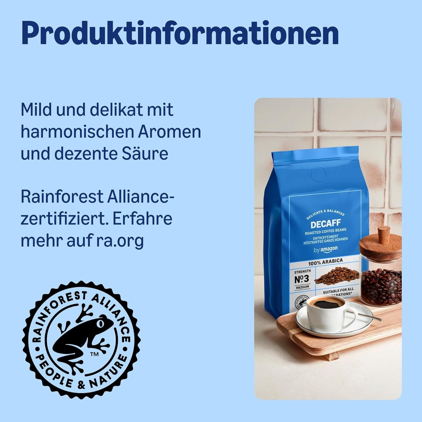di Amazon Kaffeebohnen, entkoffeiniert, leggero Röstung, 2 kg (2 Packungen mit 1 kg), Rainforest Alliance zertifiziert