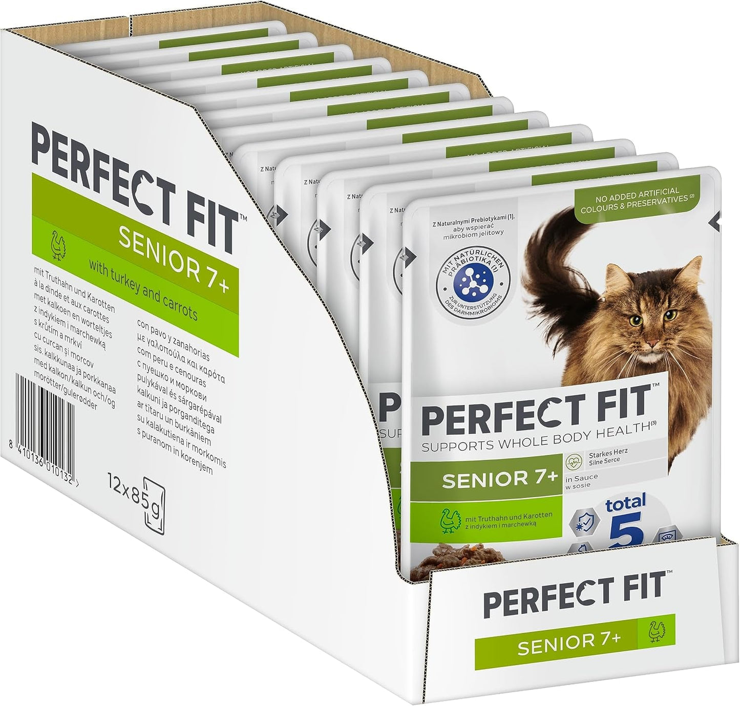PERFECT FIT™ Buste per porzioni per gatti anziani con tacchino e carote, 12 x 85 g