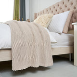 Coperta in maglia grossa, Leggera, Beige, 100% cotone biologico, Coperta per divano, divano, letto, bambino, cameretta dei bambini, Rustico, Shabby chic, Fattoria moderna, 152,4 X 203,2 cm, Incluso sacco per la biancheria Letti e coperte Biancheria da letto Longhui