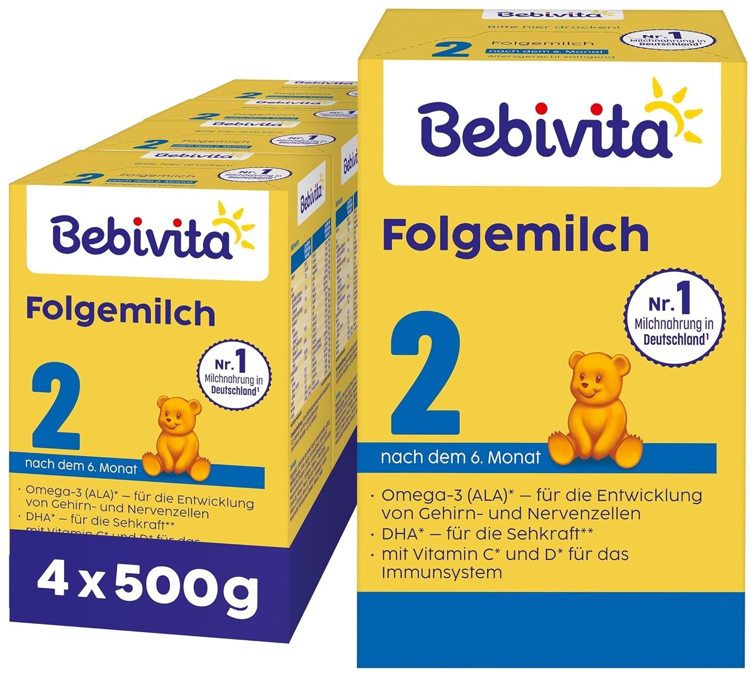2 fogli di latte (4 x 500g), dopo 6 mesi, con vitamina C e D, Omega-3 (DHA), altersgerecht sättigend