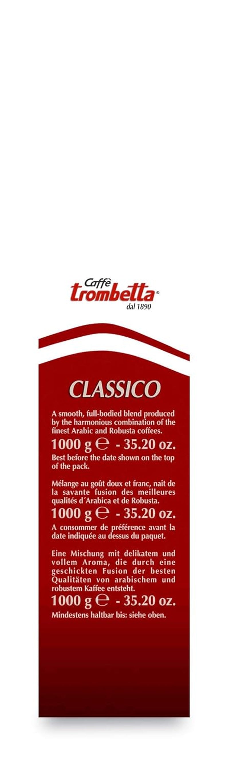 Caffè Trombetta Italien Kaffee Geröstete Kaffeebohnen, classico. Eine perfekte Harmonie zwischen Aroma und Körper - 1 kg