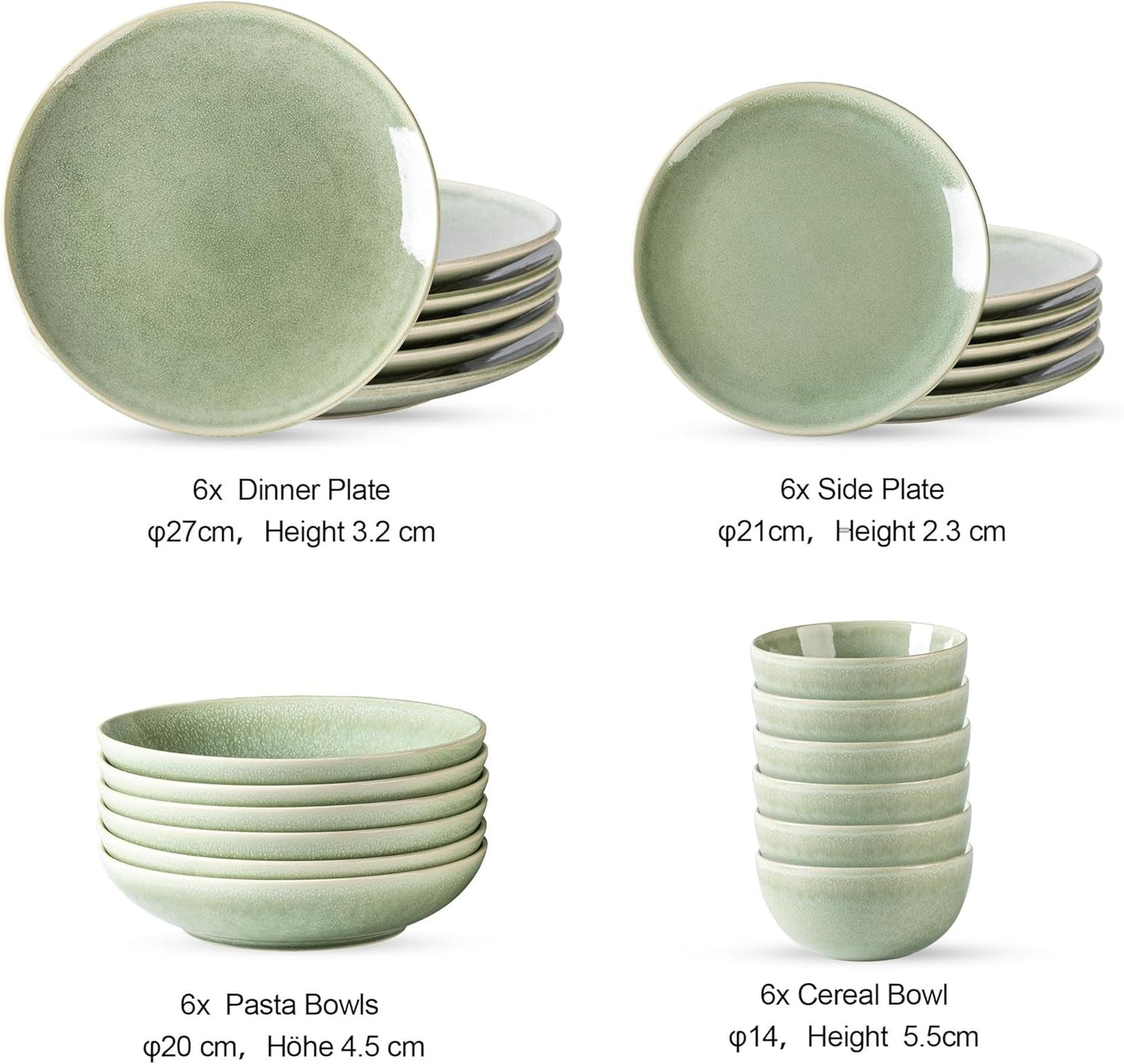 GBHOME Set di stoviglie in ceramica per 6 persone, set di piatti e ciotole dipinti a mano da 24 pezzi, gres antigraffio, lavabile in lavastoviglie e adatto al microonde