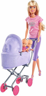 Simba Steffi Love Sunshine Twins - Bambola con gemelli e passeggino, inclusi accessori come bottiglie e giocattoli, variante abbinata a 2 bambole, set di bambole per bambini dai 3 anni in su