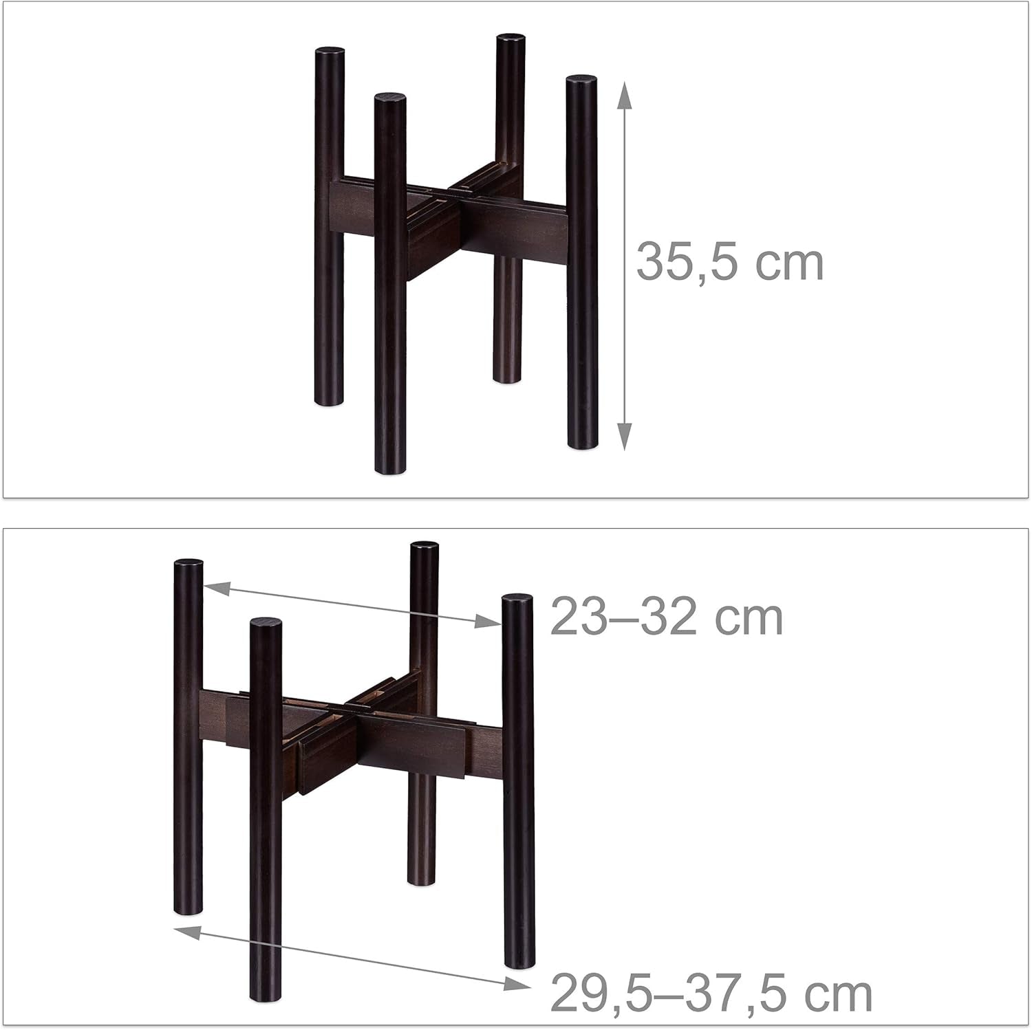 Relaxdays Portafiori in bambù, regolabile individualmente, per vasi da fiori fino a 32 cm, supporto per piante, H: 35,5 cm, marrone, 1 pezzo 10028823