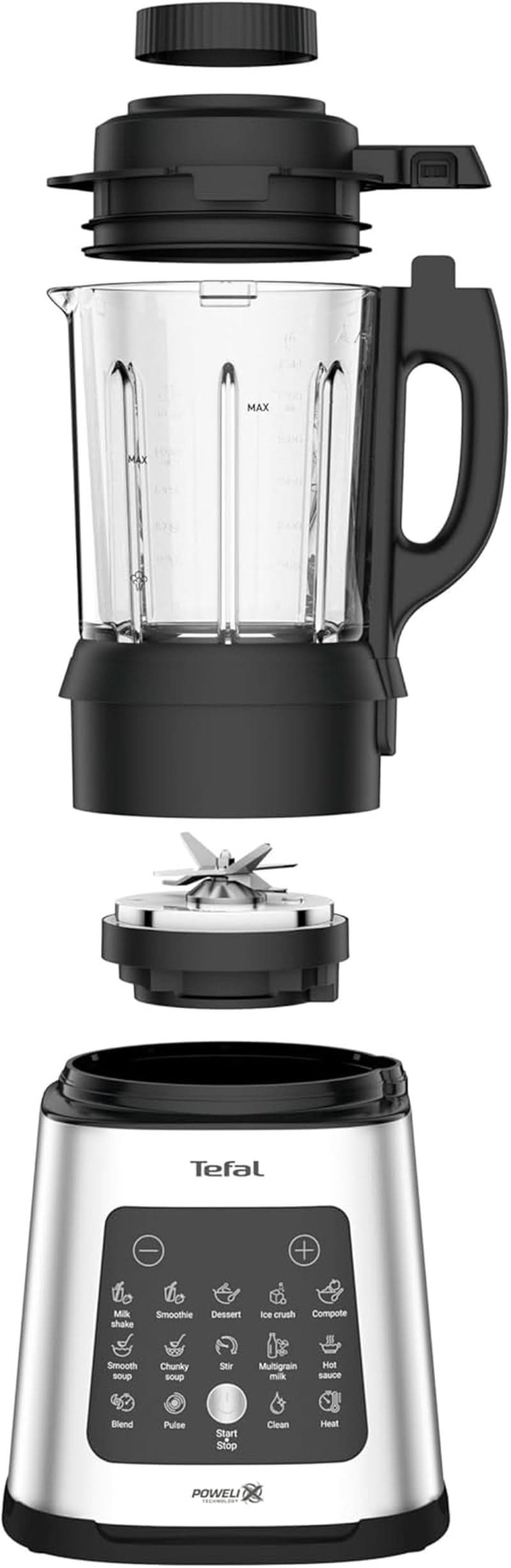 Tefal Perfectmix Cook Hochgeschwindigkeits-Standmixer, Mit Kochfunktion, 10 Auto-Programme, Heiße Und Kalte Rezepte, Abnehmbare Klingen, Inkl. Dampfkorb, Argento/Nero, BL83SD30 Cucina Naty Shop
