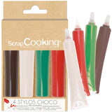 Scrapcooking - Set di 4 matite colorate al cioccolato natalizio - Marrone, Bianco, Verde e Rosso - Colorante commestibile - Colorante alimentare per scrivere - Scrivi e disegna su dessert, torte e biscotti - 7060