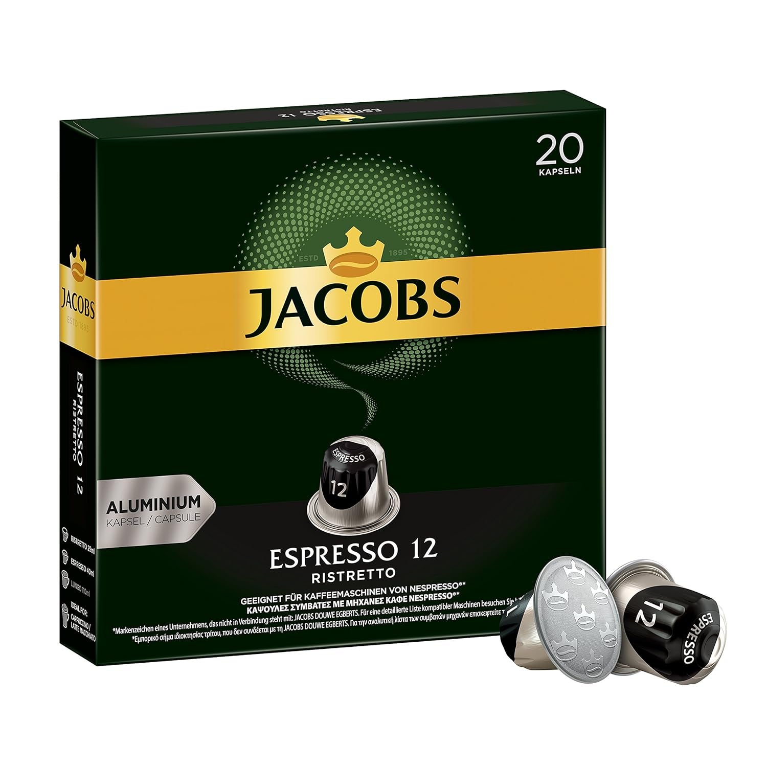 Kaffeekapseln Espresso Ristretto, Intensität 12 von 12, 10 x 20 Getränke & Kaffeekapseln Lungo Decaffeinato- Intensität 6- 200 Nespresso compatibile Kapseln, 10er Pack, 10 x 20 Getränke