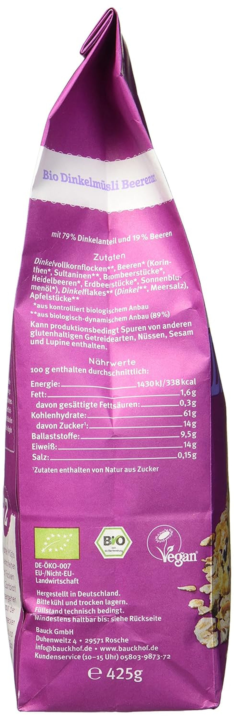 Muesli Hof al gusto di frutti di bosco, non zuccherato, 425 g