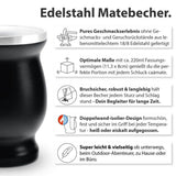 Set da tè Mate Bio ● 3 assortimenti di Mate + Tazza Mate in acciaio inossidabile a doppia parete + Bombilla + Istruzioni per la preparazione (Nero)
