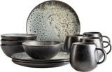 MÄSER Carellia set da colazione da 12 pezzi - ceramica dal Portogallo - smalto reattivo - 4 piatti da dessert 23 cm, 4 ciotole 15 cm, 4 tazze da caffè 430 ml - lavabili in lavastoviglie e microonde, grigio