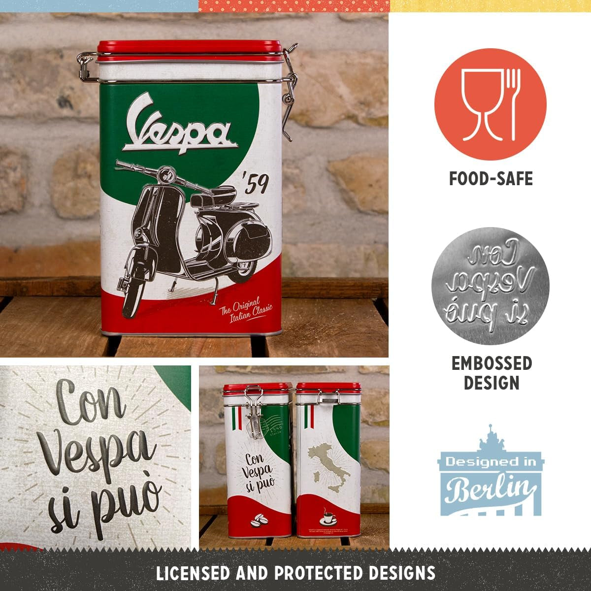 Nostalgic-Art Retro Coffee Box, 1,3 L, Vespa - Classico italiano - Idea regalo per gli appassionati di scooter, Prodotto con licenza originale (OLP), Decorazione per officina dal design vintage, Decorazione per officina dal design vintage Scatole per la conservazione degli alimenti Naty Shop