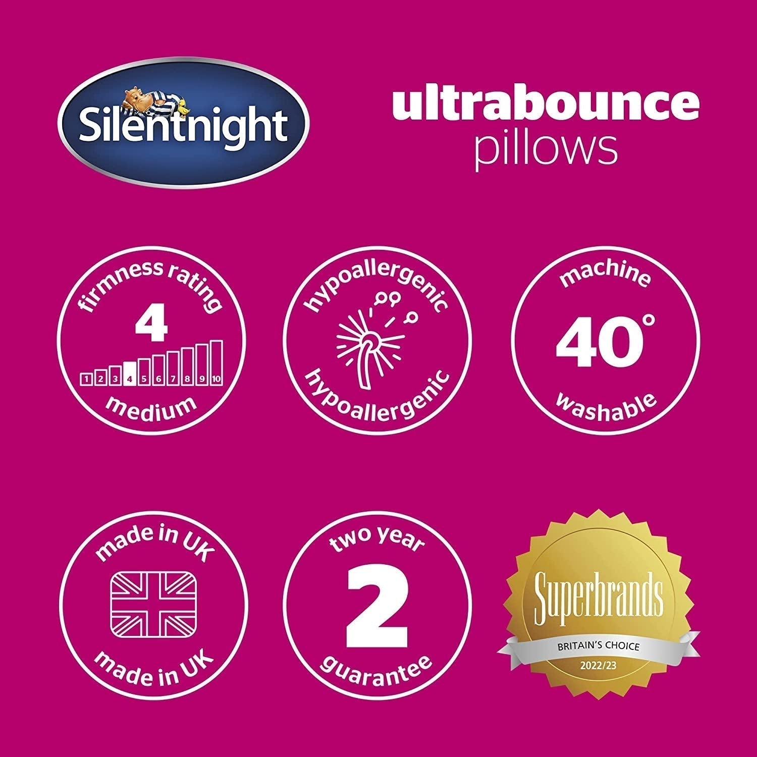 Cuscino Silentnight Ultrabounce, bianco, microfibra, bianco, confezione da 2 cuscini standard Naty Shop