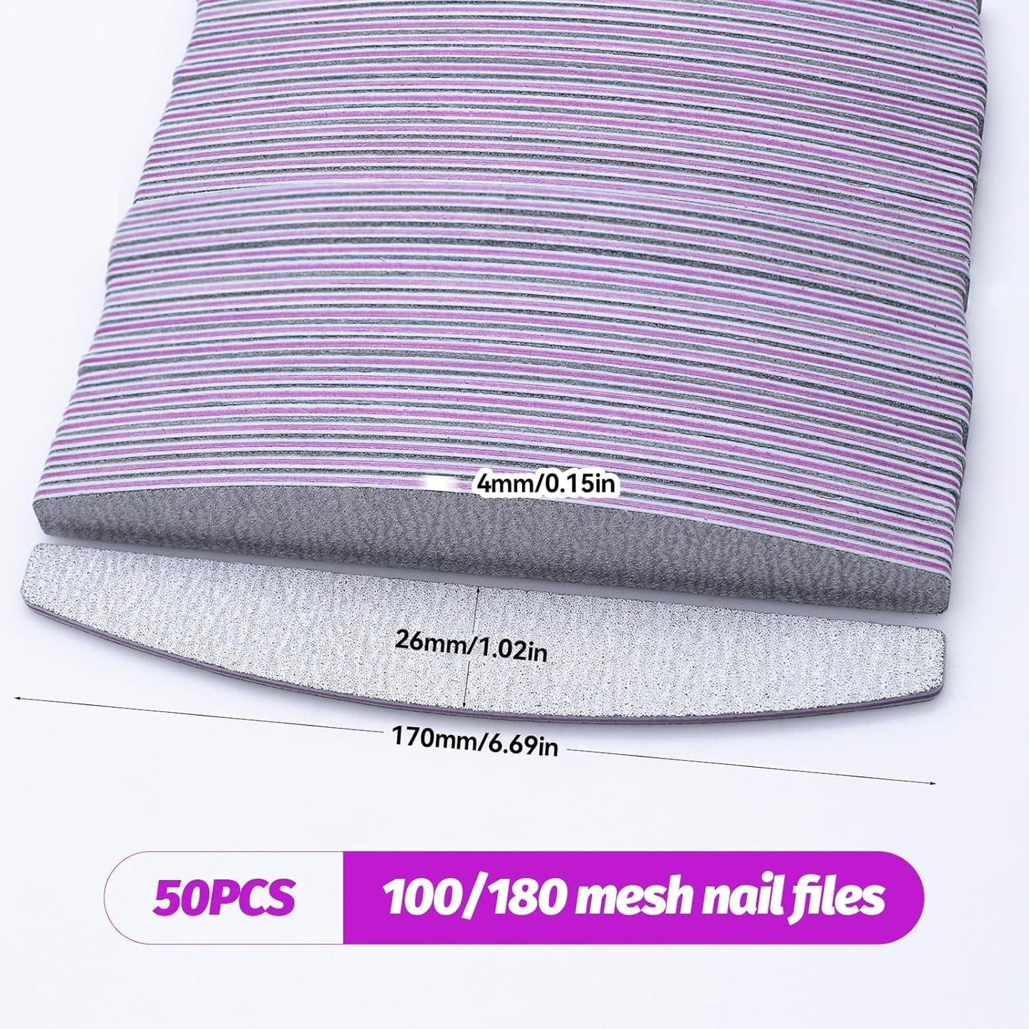 50 Stück Nagelfeile 100/180, Halbmond Nagelfeilen Für Gelnägel, Doppelseitige Nagelfeilen Set, Lima per unghie, Lima per unghie usa e getta per Nagelstudios DIY Nail Art Zuhause, Weiß