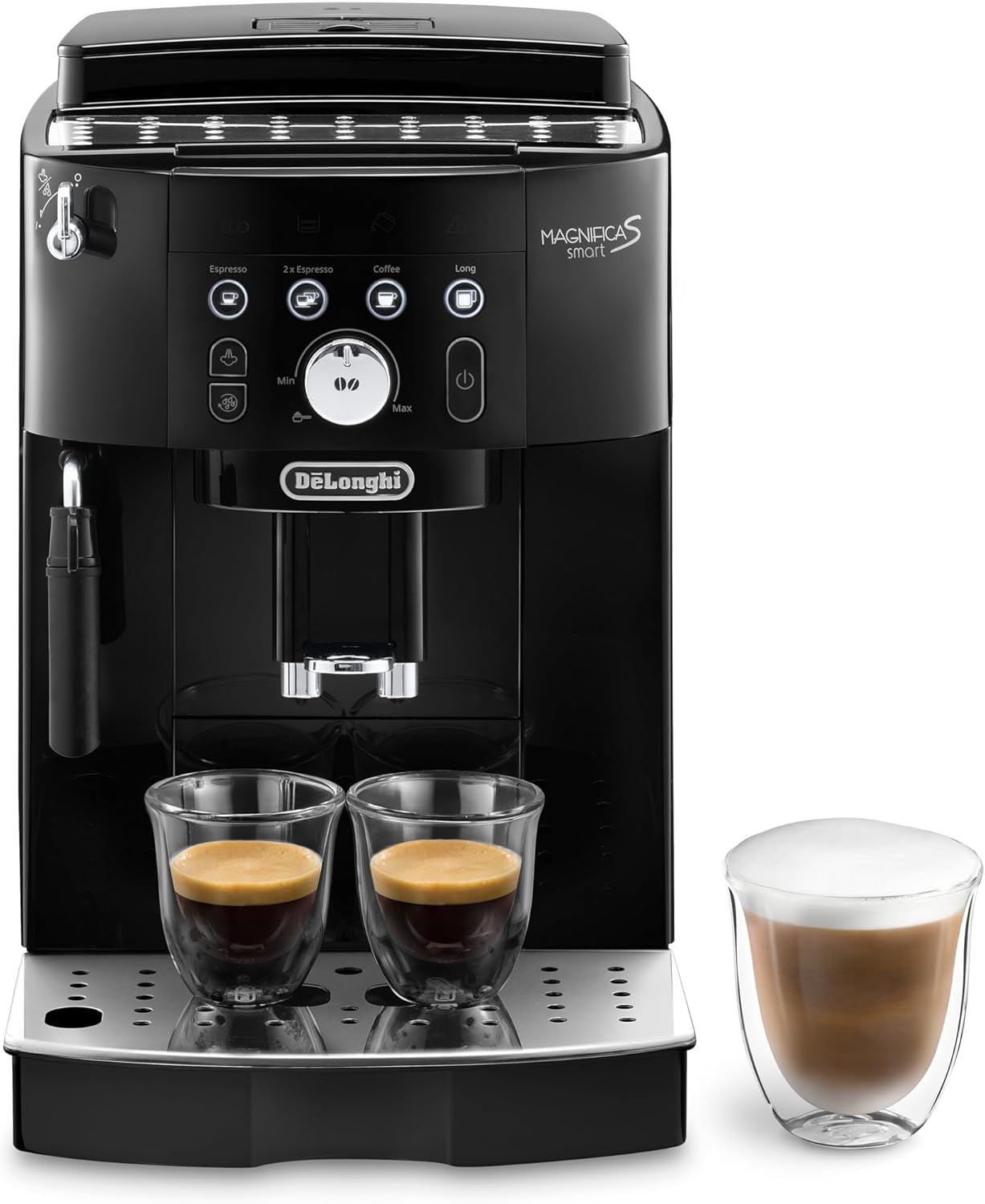 De'Longhi Magnifica S Smart ECAM 230.13.B Macchina per caffè espresso completamente automatica con montalatte per cappuccino, espresso, caffè e caffè lungo, pulsanti di selezione diretta e manopola di controllo, funzione 2 tazze, nero