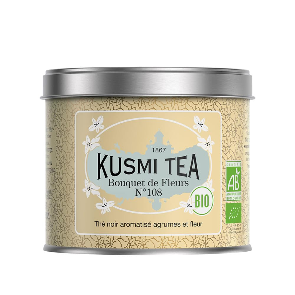 Kusmi Tea - Earl Grey Intense - Tè Nero Earl Grey Biologico con Bergamotto Forte e Limone Piccante - Tè Sfuso - Scatola di Metallo da 100g - Quantità per circa 50 tazze