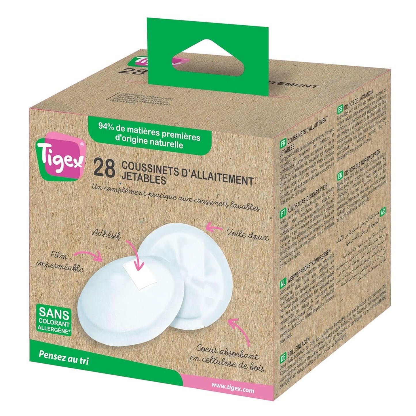Coppette assorbilatte usa e getta | 94% materie prime di origine naturale | Con sacchetto in cotone biologico | 28 assorbenti Accessori Alimentazione e Allattamento Bebe Naty Shop