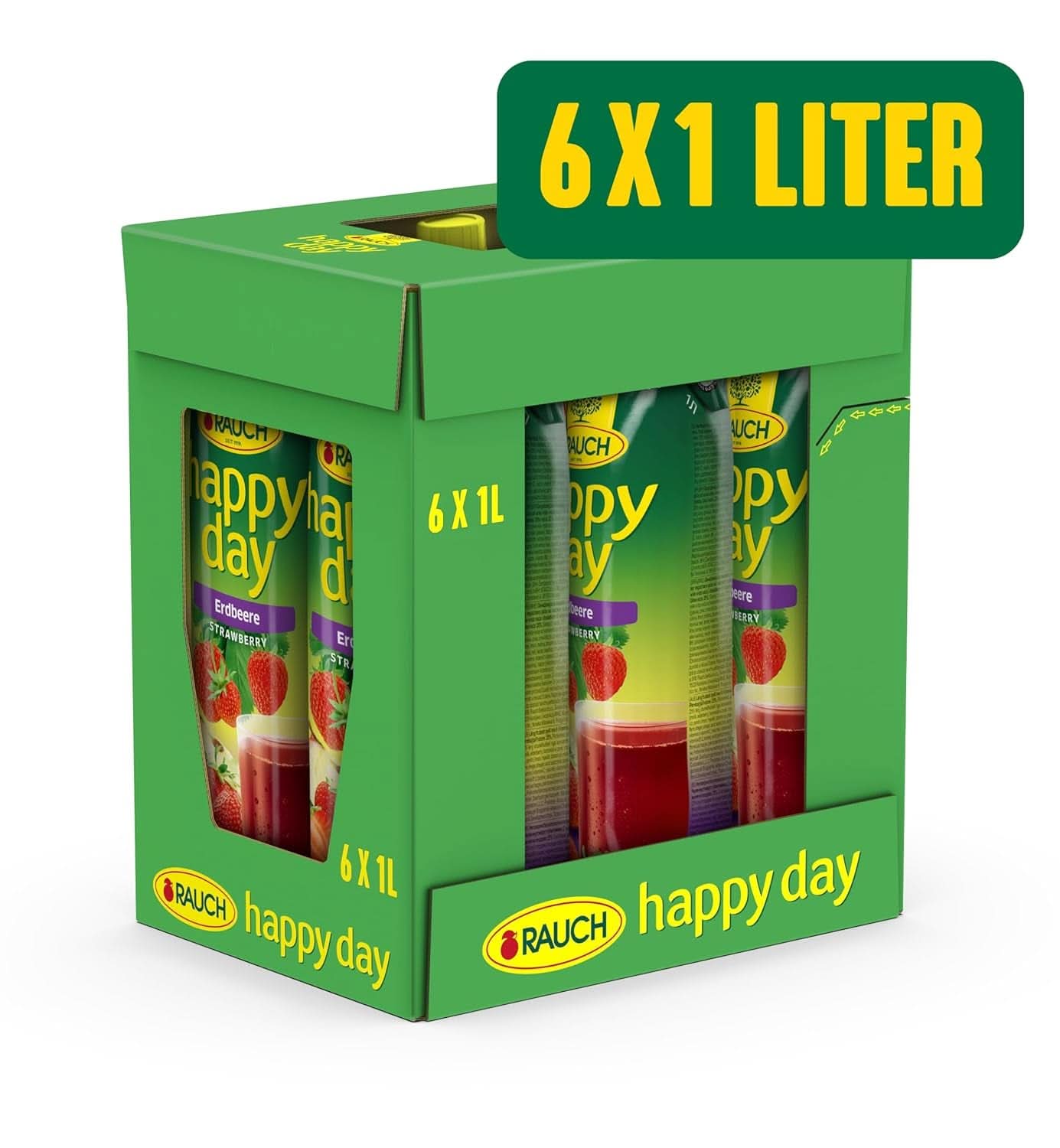 Rauch Happy Day Fragola | Sapore intenso di fragola | Raffinato con mele e limone | 6X 1 litro, Tetra Prisma Bevande analcoliche Naty Shop