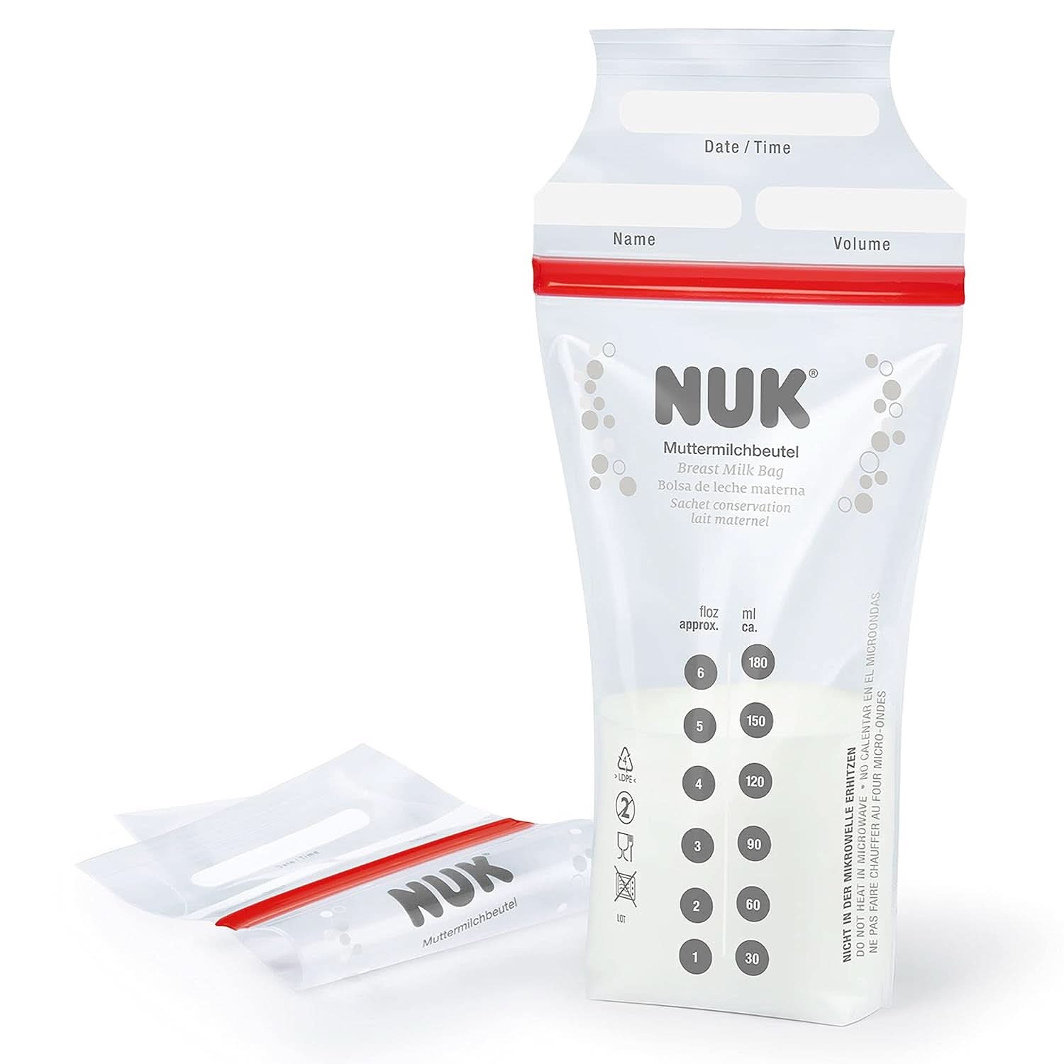 Sacchetti per latte materno NUK, salvaspazio e utilizzabili subito, 180 ml, 25 pz, trasparenti Accessori Alimentazione e Allattamento Bebe Naty Shop