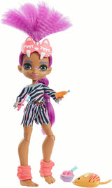 Cave Club GTH02 - Roaralai Pyjama Party Fun Doll, bambola articolata con capelli viola e accessori, regalo per bambini dai 4 anni in su, multicolore