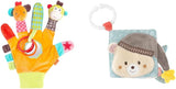 Fehn guanto da gioco safari - marionette da dito scimmietta ed elefante giocattolo da afferrare e fare rumore e morbido libro illustrato Bruno - libro tattile per bambini con motivi di animali Bebe Toys Naty Shop Safari