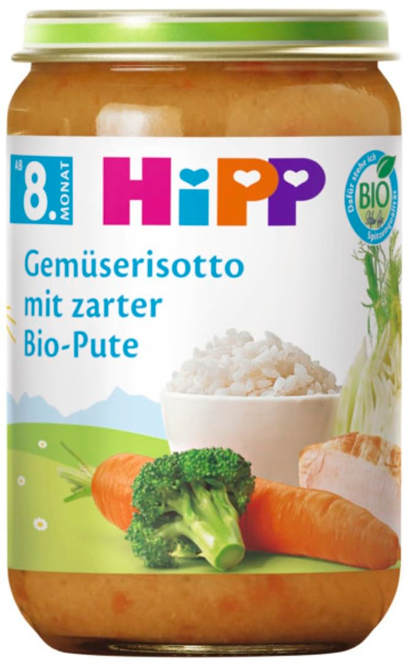 Risotto alle verdure HiPP con tenero tacchino biologico (6 x 220g), pasto a partire da 8 mesi, senza sale aggiunto, con Omega-3, della migliore qualità biologica