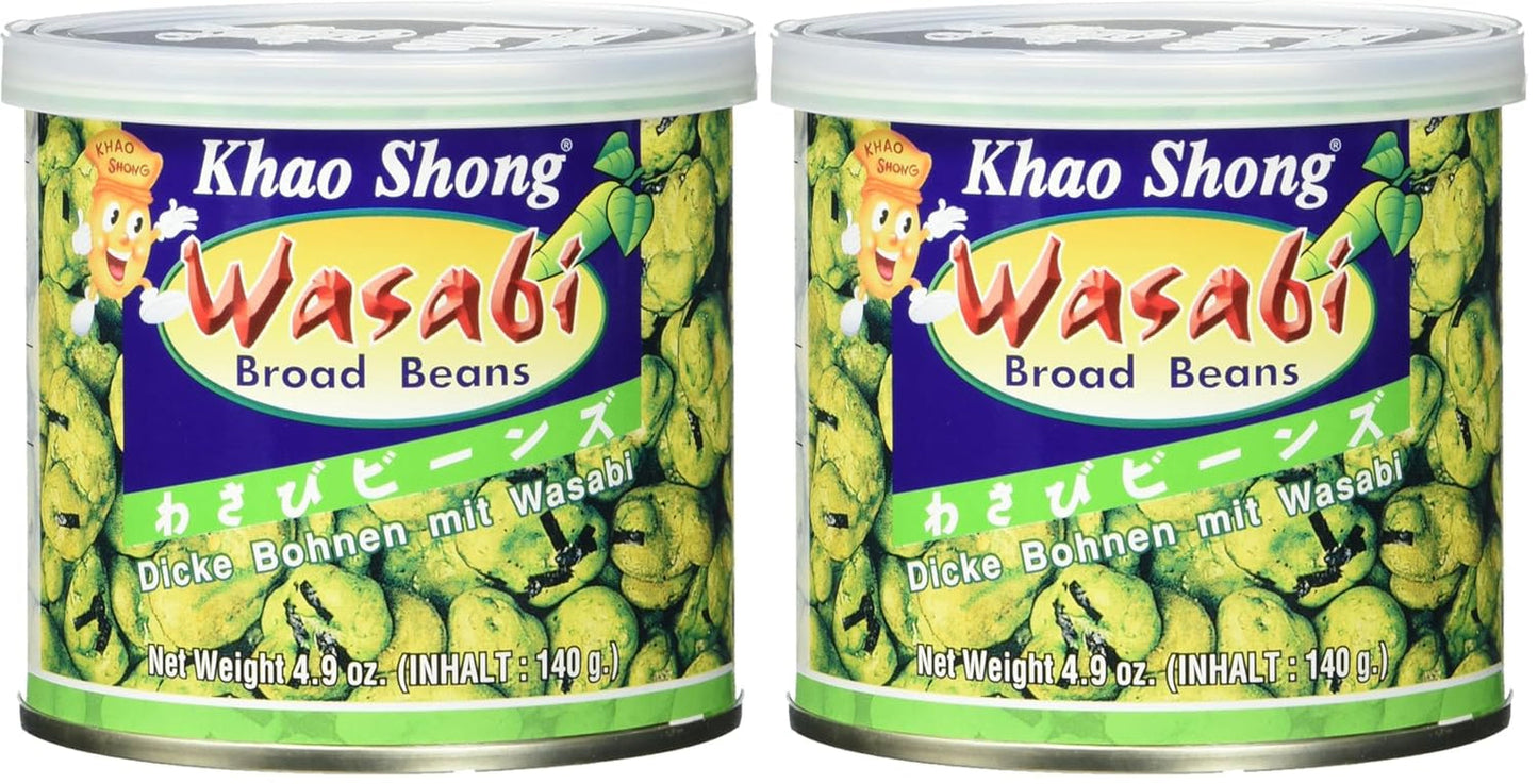 Piselli verdi fritti Khao Shong con wasabi, piselli croccanti in pastella piccante, un'alternativa a basso contenuto di grassi alla frutta secca, mediamente piccante, 1 lattina da 140 g | 140 g (1 confezione)
