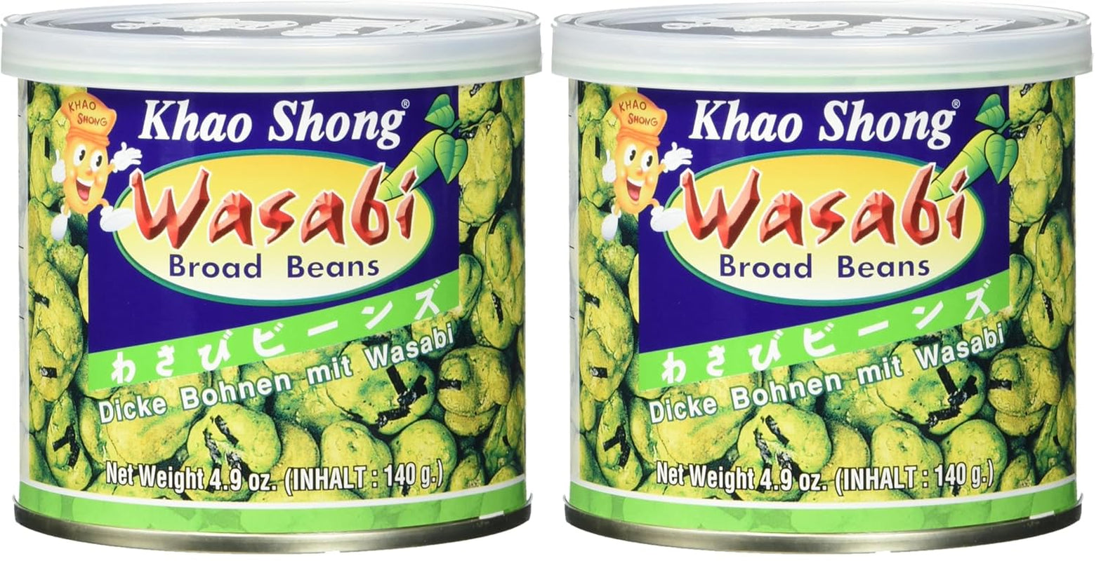 Piselli verdi fritti Khao Shong con wasabi, piselli croccanti in pastella piccante, un'alternativa a basso contenuto di grassi alla frutta secca, mediamente piccante, 1 lattina da 140 g | 140 g (1 confezione)