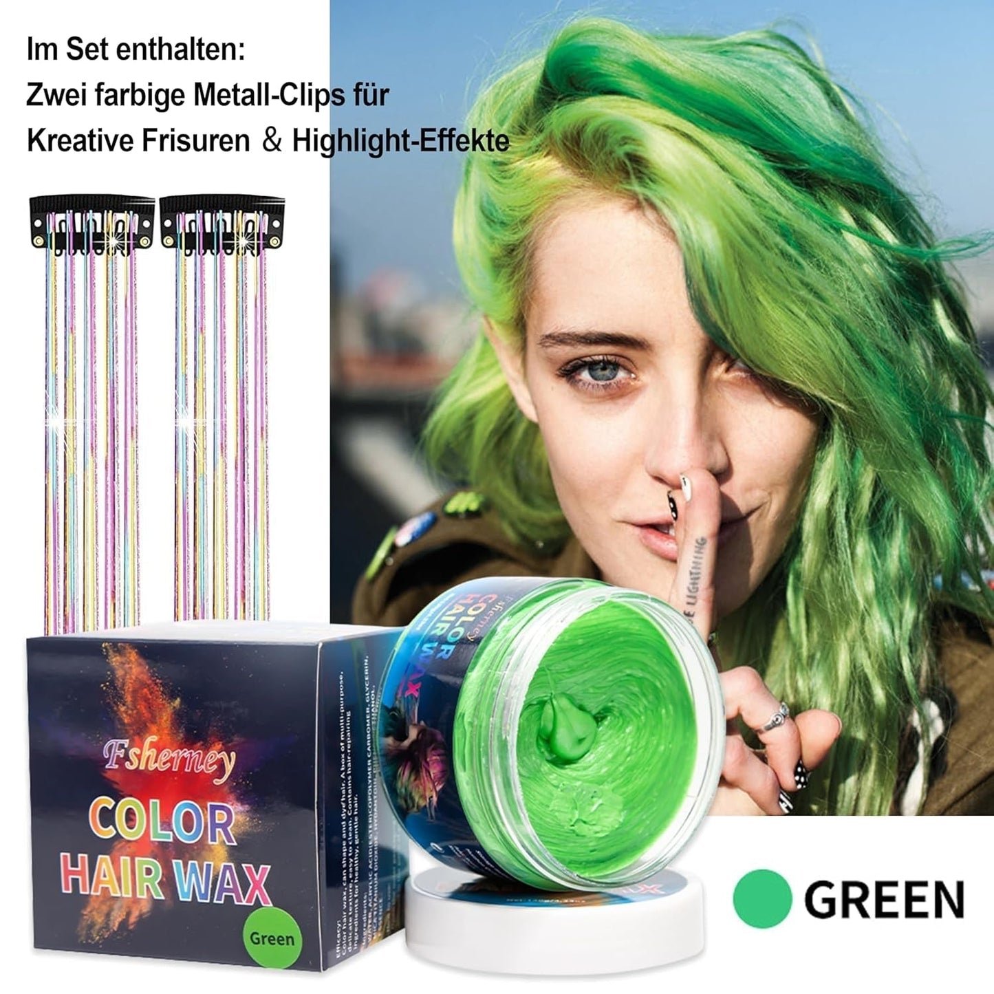 Tintura Per Capelli Verde Temporanea - Cera Colorante Per Capelli, Tonalità Per Capelli Per Uomini Donne, Pomata Per Capelli Naturale, Cera Colorante Per Capelli Con Clip Colorate Per Colorazioni Pazzesche Per Feste (4,23 Once, Verde) Naty Shop Tinture Per Capelli